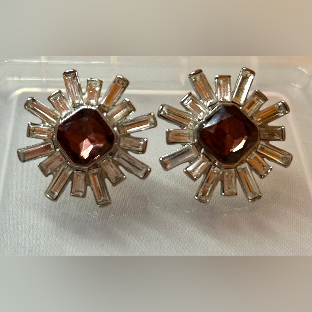Banana Republic Sun shaped Baguette burgundy Crystal Burst Stud Earrings